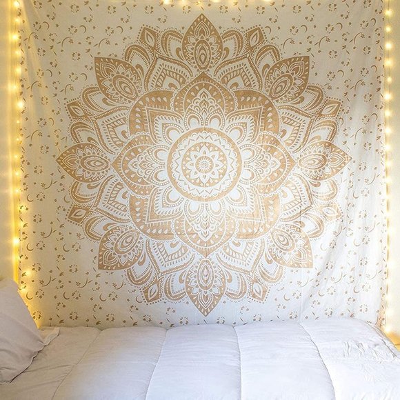 Gold Metallic Look Boho Wall Hanging Cotton Tapestry Bohemian Decor Mandala NEW - Picture 9 of 9